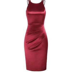 NEW GRACE KARIN Satin Slip Dress Sleeveless Criss Cross Backless M